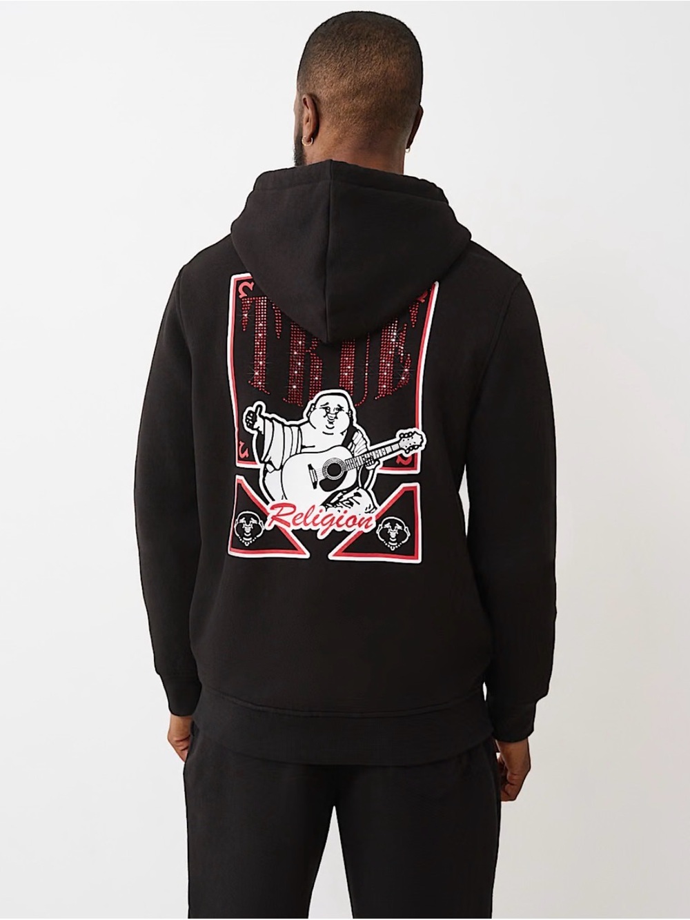 True Religion Black Graphic Hoodie - Guitar Buddha Back Print
